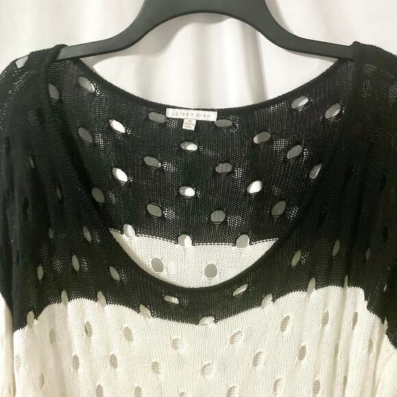 Larsen Gray Women's XL Black and White Distressed Open Knit Sweater - Picture 4 of 10